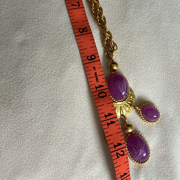 Genuine Les Bernard Goldtone Necklace with amethyst cabochons - Picture 7 of 9